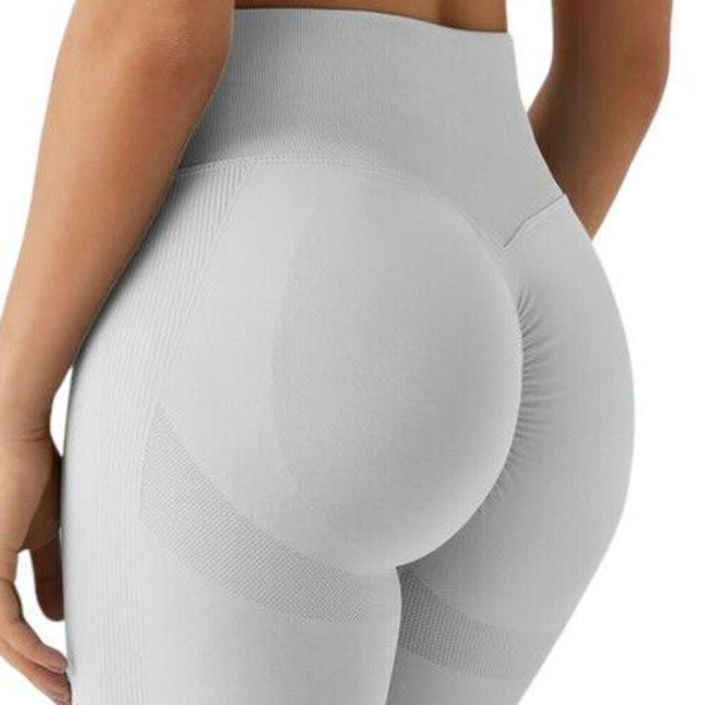 Off White Scrunch Butt Side Ribbed High Waist Butt Lifting Leggings Sz Small